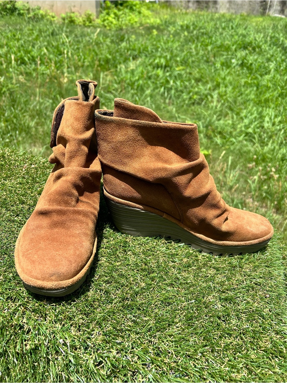 FLY London Yebi Ankle Boots Women's 40 / US 10,Brown Suede Leather Booties